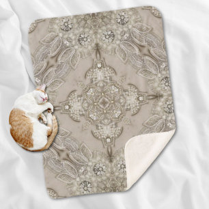   Art Deco Glamorous Vintage Fashion Grey Beige Sherpa Blanket