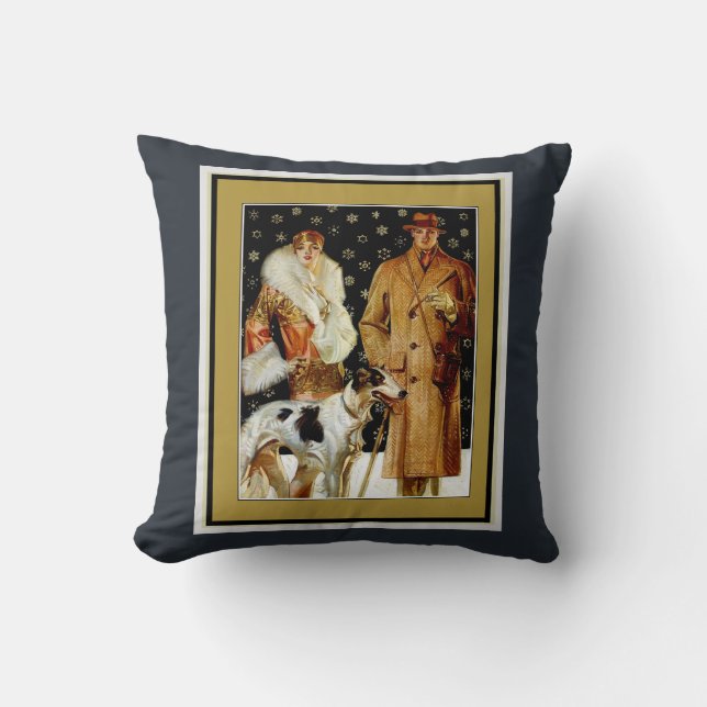 Art Deco Glamour Couple Christmas Throw Pillow (Front)