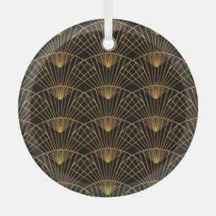 Art Deco Glamour: Golden Fan. Glass Ornament