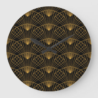 Art Deco Glamour: Golden Fan. Large Clock