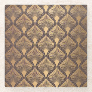 Art Deco Glamour: Golden Scales. Glass Coaster