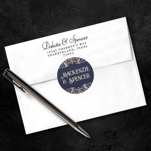 Art Deco Glamour   Navy Blue Rose Gold Wedding Classic Round Sticker