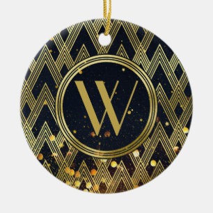 Art Deco Glamourous Geometric Pattern Monogram Ceramic Ornament