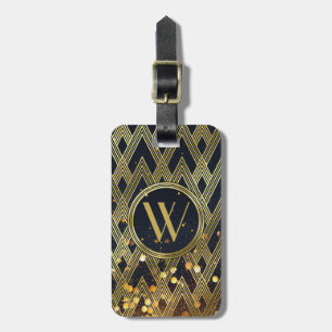 Art Deco Glamourous Geometric Pattern Monogram Luggage Tag