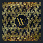 Art Deco Glamourous Geometric Pattern Monogram Poster<br><div class="desc">Add some 1920s glamour to your look with this gorgeous Art Deco design. Geometric pattern in gold glitter against a dark night sky background with glowing stars, golden bokeh lights and sparkling gold confetti make up a vibrant, luxurious design that feels at home in the Roaring Twenties as well as...</div>
