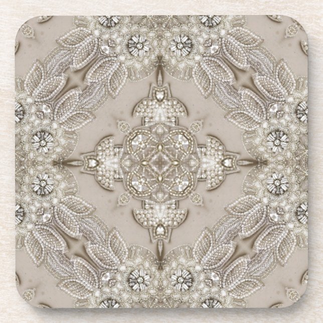 Art Deco Glamourous Great Gatsby Rhinestone Lace Coaster (Front)