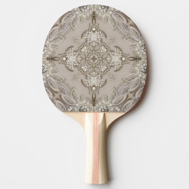 Art Deco Glamourous Great Gatsby Rhinestone Lace Ping Pong Paddle (Front)