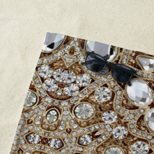  Art Deco Glamourous Vintage Fashion Beige Gold  Beach Towel