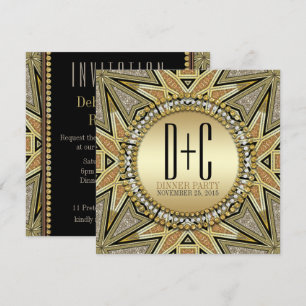 Art Deco Glittery Gold Dinner Party Invitations