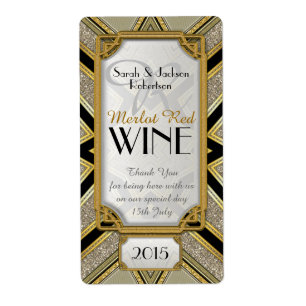 Art Déco Gold 2 Vintage Stylo Vin Bottle Étiquette