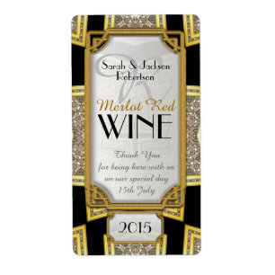 Art Déco Gold 3 Vintage Stylo Vin Bottle Étiquette