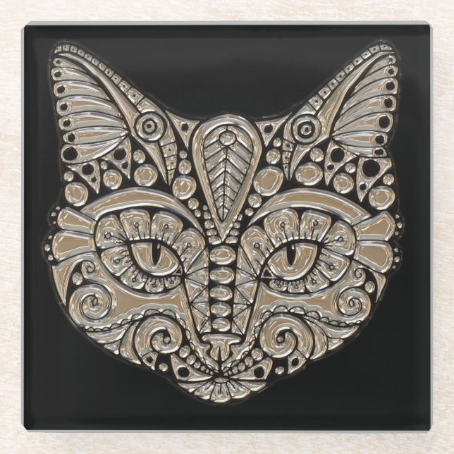 Art deco gold and black cat coaster (Front)