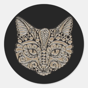 Art deco gold and black Egyptian style cat Classic Round Sticker
