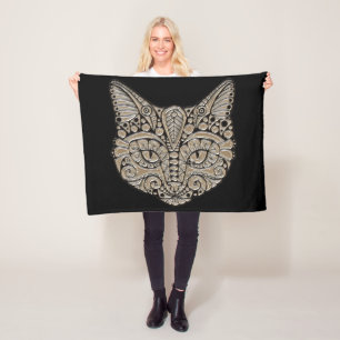 Art deco gold and black Egyptian style cat Fleece Blanket