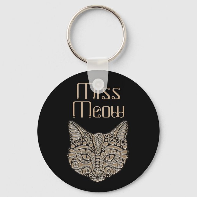 Art deco gold and black Egyptian style cat Keychain (Front)