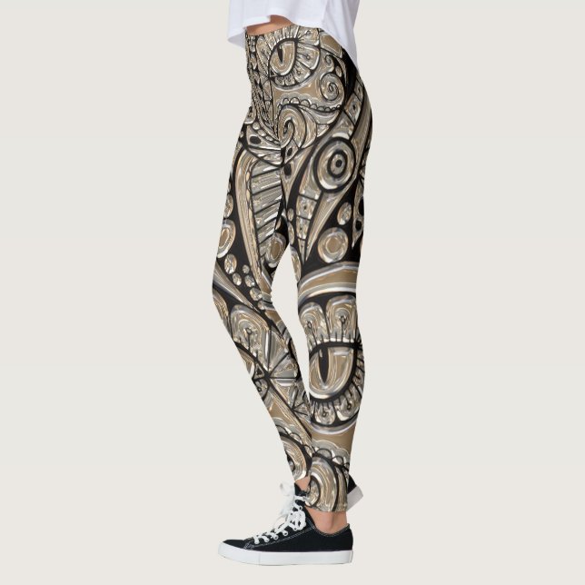 Art deco gold and black Egyptian style cat Leggings (Left)