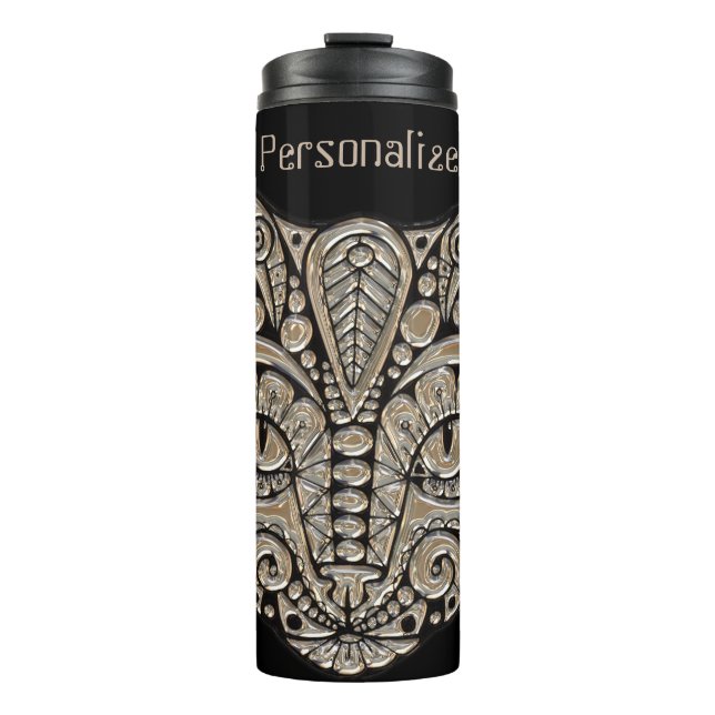 Art deco gold and black Egyptian style cat Thermal Tumbler (Front)