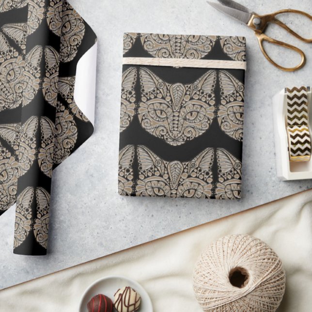 Art deco gold and black Egyptian style cat Wrapping Paper (Creator Uploaded)