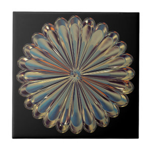 Art deco gold and black  flower metallic medallion tile