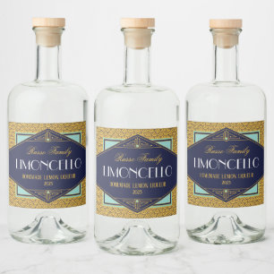Art Deco Gold and Blue Liqueur Label