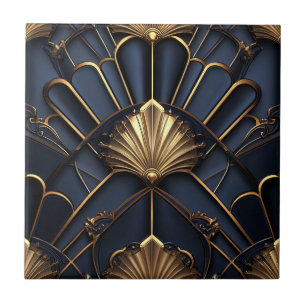 Art Deco Gold and Blue Vintage Tile
