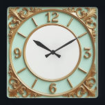 Art Deco Gold and Mint Square Wall Clock<br><div class="desc">Great clock design. You will love it like others. Be free to use this design for other product you like or to customize and add your text. Follow me for more. Thank you. Have a nice day.</div>