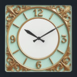 Art Deco Gold and Mint Square Wall Clock<br><div class="desc">Great clock design. You will love it like others. Be free to use this design for other product you like or to customize and add your text. Follow me for more. Thank you. Have a nice day.</div>