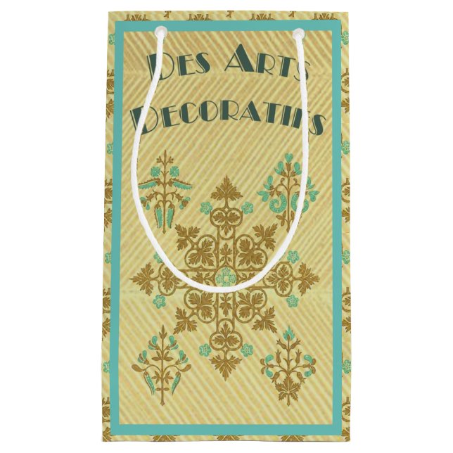Art deco gold and teal French decorative art Small Gift Bag (Front)