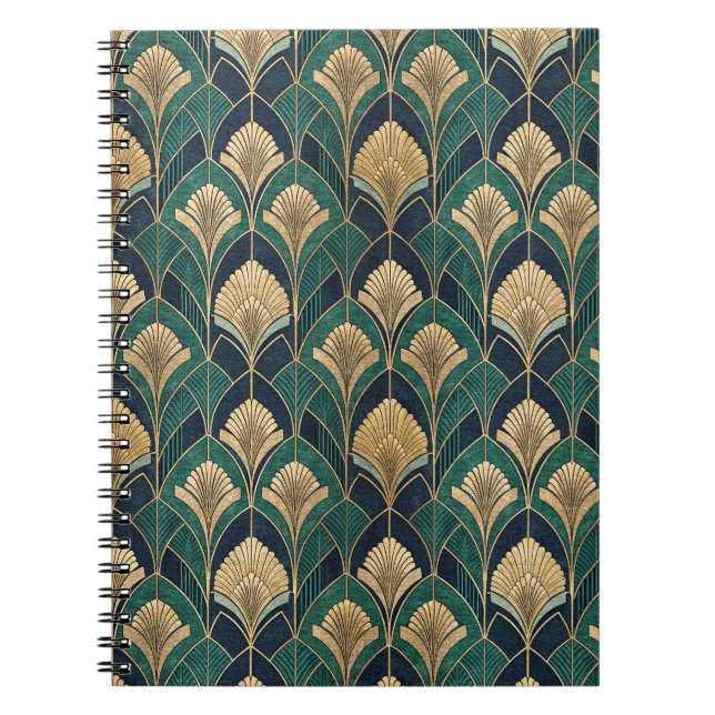 Art Deco Gold and Teal Geometric Abstract Pattern Notebook (Front)