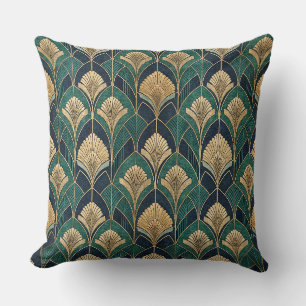 Art Deco Gold and Teal Geometric Abstract Pattern Throw Pillow