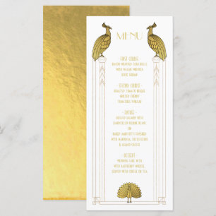 Art Deco Gold and White Peacock Wedding menu card