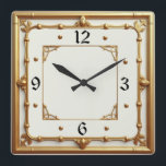 Art Deco Gold and White Square Wall Clock<br><div class="desc">Great clock design. You will love it like others. Be free to use this design for other product you like or to customize and add your text. Follow me for more. Thank you. Have a nice day.</div>