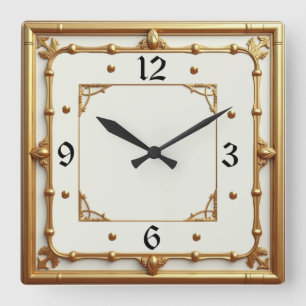 Art Deco Gold and White Square Wall Clock