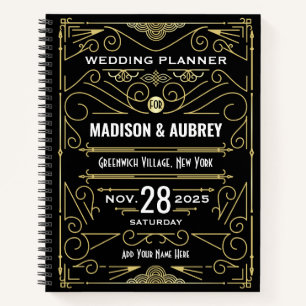 Art Deco Gold Black 1920s Elegant Wedding Planner Notebook