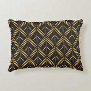 Art Deco Gold Black Arrow Pattern Accent Pillow