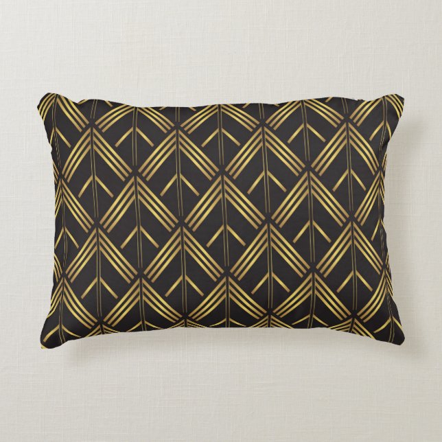  Art Deco Gold Black Arrow Pattern Accent Pillow (Front)