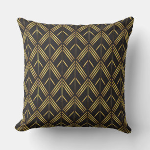 Art Deco Gold Black Arrow Pattern Throw Pillow