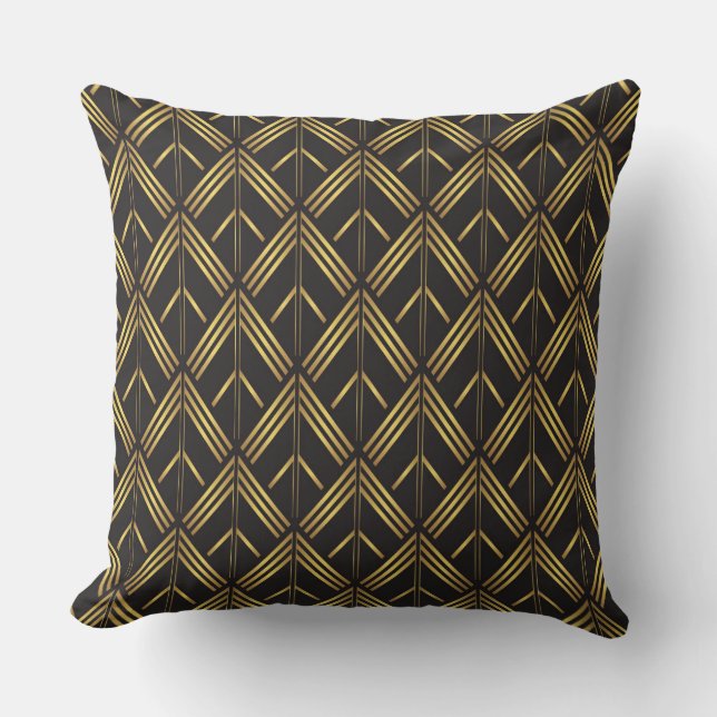 Art Deco Gold Black Arrow Pattern Throw Pillow (Front)