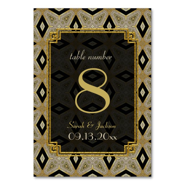 Art Deco Gold Black Diamond Wedding Table Number (Front)
