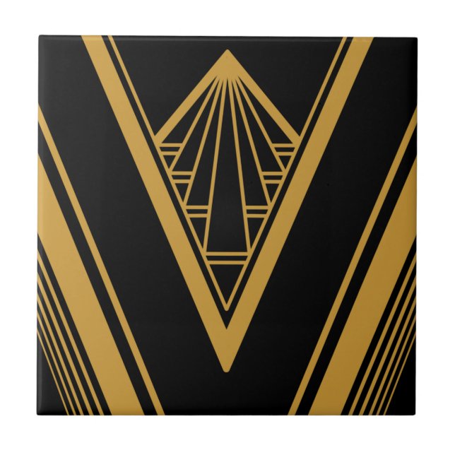 Art Deco Gold Black Elegant Geometric Crisp Tile (Front)