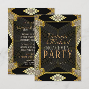Art Deco Gold Black Engagement Invitation