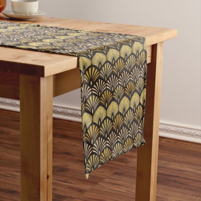 Art Deco Gold Black Fan Pattern  Long Table Runner (In Situ)
