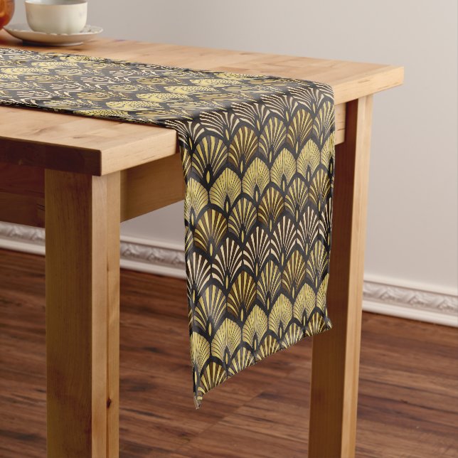 Art Deco Gold Black Fan Pattern  Short Table Runner (In Situ)