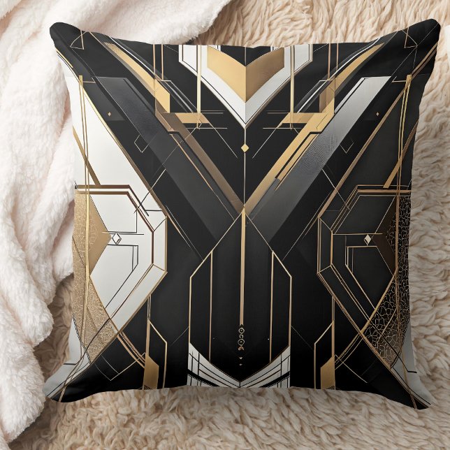 Art Deco Gold Black Geometric Cross Design Throw Pillow (Creator Uploaded)
