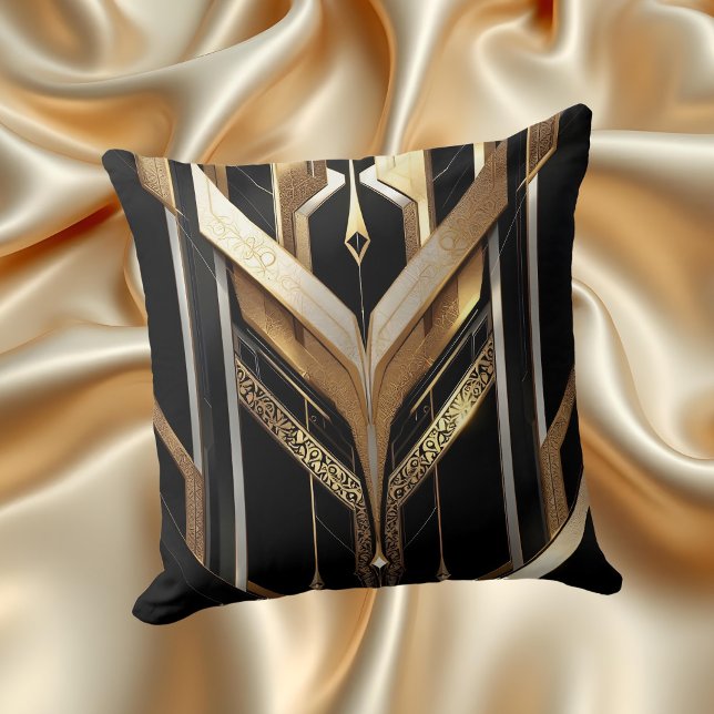 Art Deco Gold Black Geometric Design Throw Pillow (Creator Uploaded)