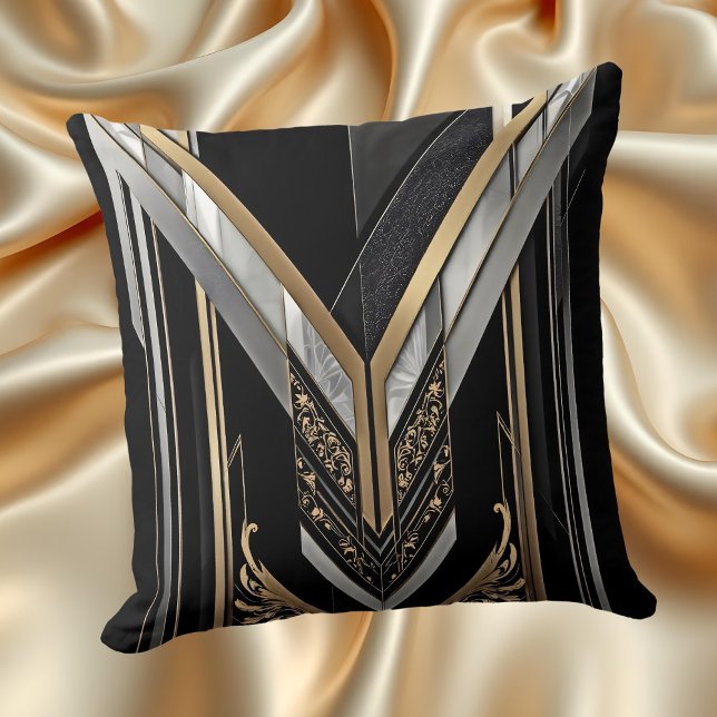 Art Deco Gold Black Geometric V Design Throw Pillow (Creator Uploaded)