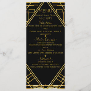 Art Deco Gold & Black Glamour Wedding Menu Card