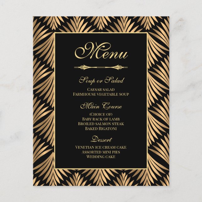 Art Deco Gold Black Great Gatsby Wedding Menu (Front)