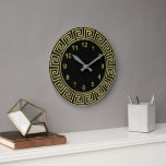 Art Deco Gold Black Greek Key Border Gold Markers Large Clock<br><div class="desc">Art-Deco Gold Black Greek Key Border,  Gold Markers Wall Clock  

 A classic art deco gold border on a black background.  The numeral markers are also in gold.</div>