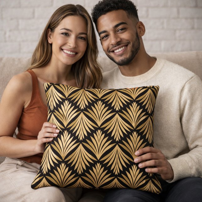 Art Deco Gold Black Pattern Throw Pillow (Creator Uploaded)